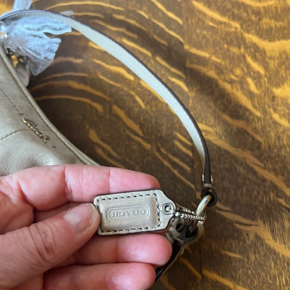 Coach Shimmer Finish Tan Leather Mini Shoulder Bag - Picture 6 of 11